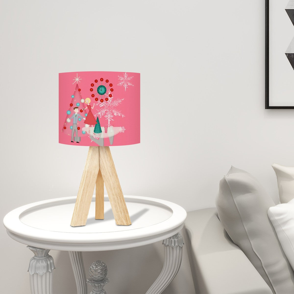 50s Holiday Kitsch Atomic Pink Mid Century Modern Christmas Tripod Table Lamp - Mid Century Modern Gal