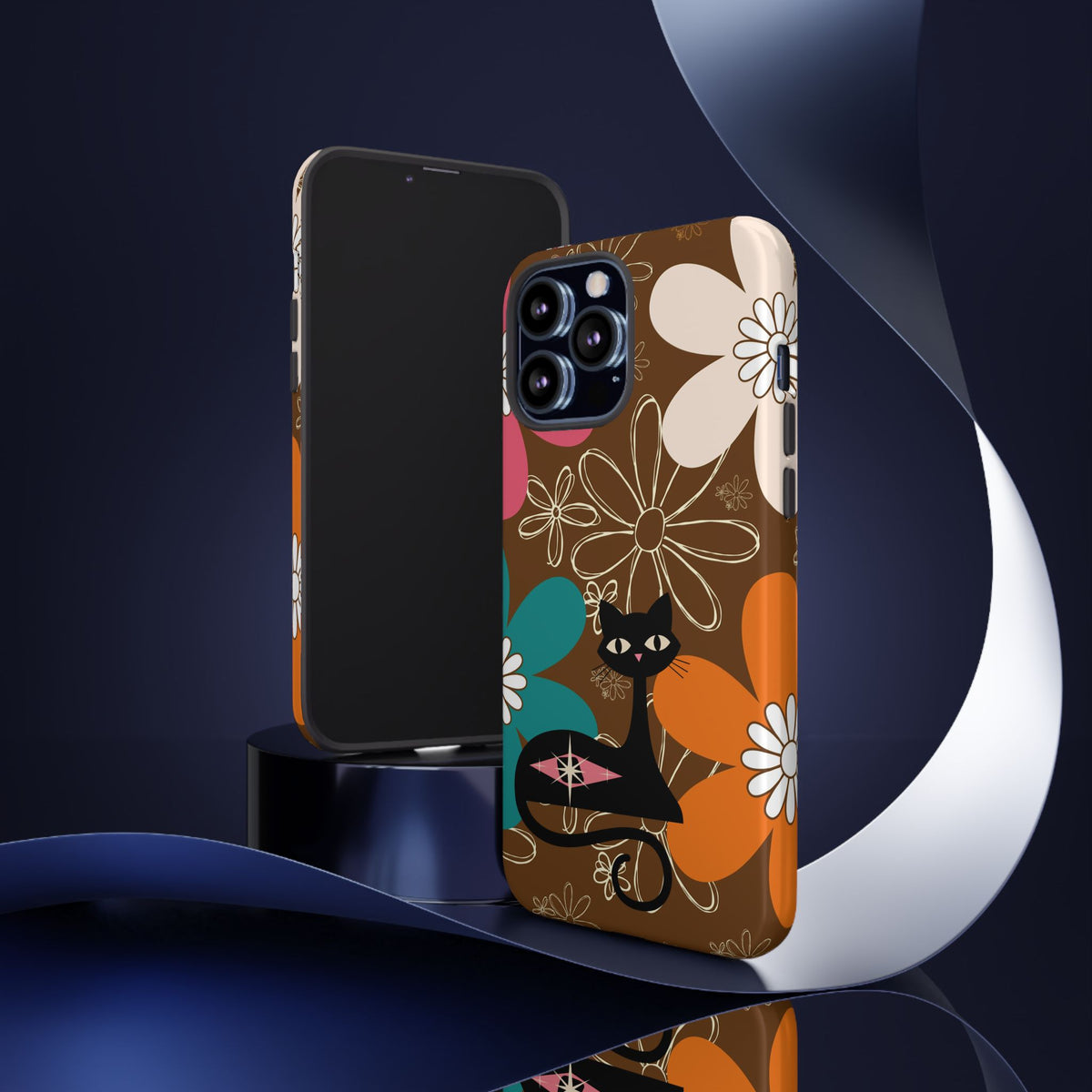 Atomic Cat Retro 70s Vibe Flower Power Tough Cases: Cute Floral and Cat Phone Case for Cat Lovers