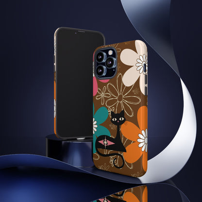 Atomic Cat Retro 70s Vibe Flower Power Tough Cases: Cute Floral and Cat Phone Case for Cat Lovers