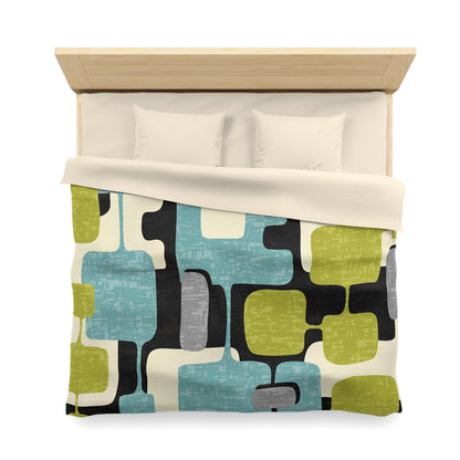 Mid Century Modern Geometric Atomic Home Living, Aqua Blue, Green, Black Gray Microfiber Duvet Cover - Mid Century Modern Gal