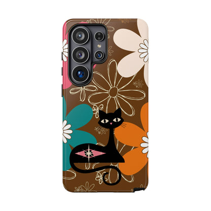 Atomic Cat Retro 70s Vibe Flower Power Tough Cases: Cute Floral and Cat Phone Case for Cat Lovers