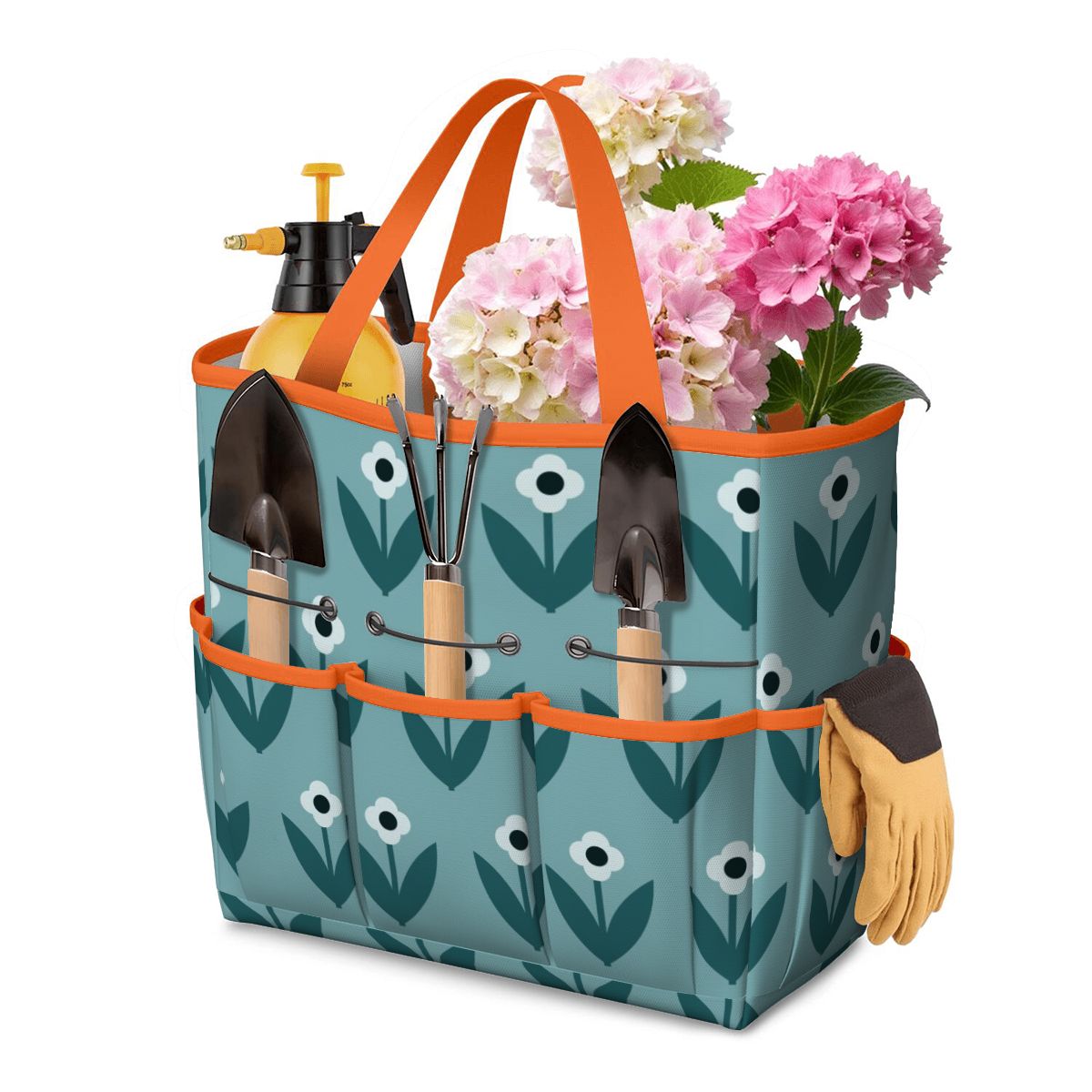Scandinavian Teal Floral Mid Century Modern Garden Tool Bag - Mid Century Modern Gal