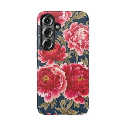 Chinoiserie Royal Blue Pink, Red Roses And Peony Floral Tough Phone Case