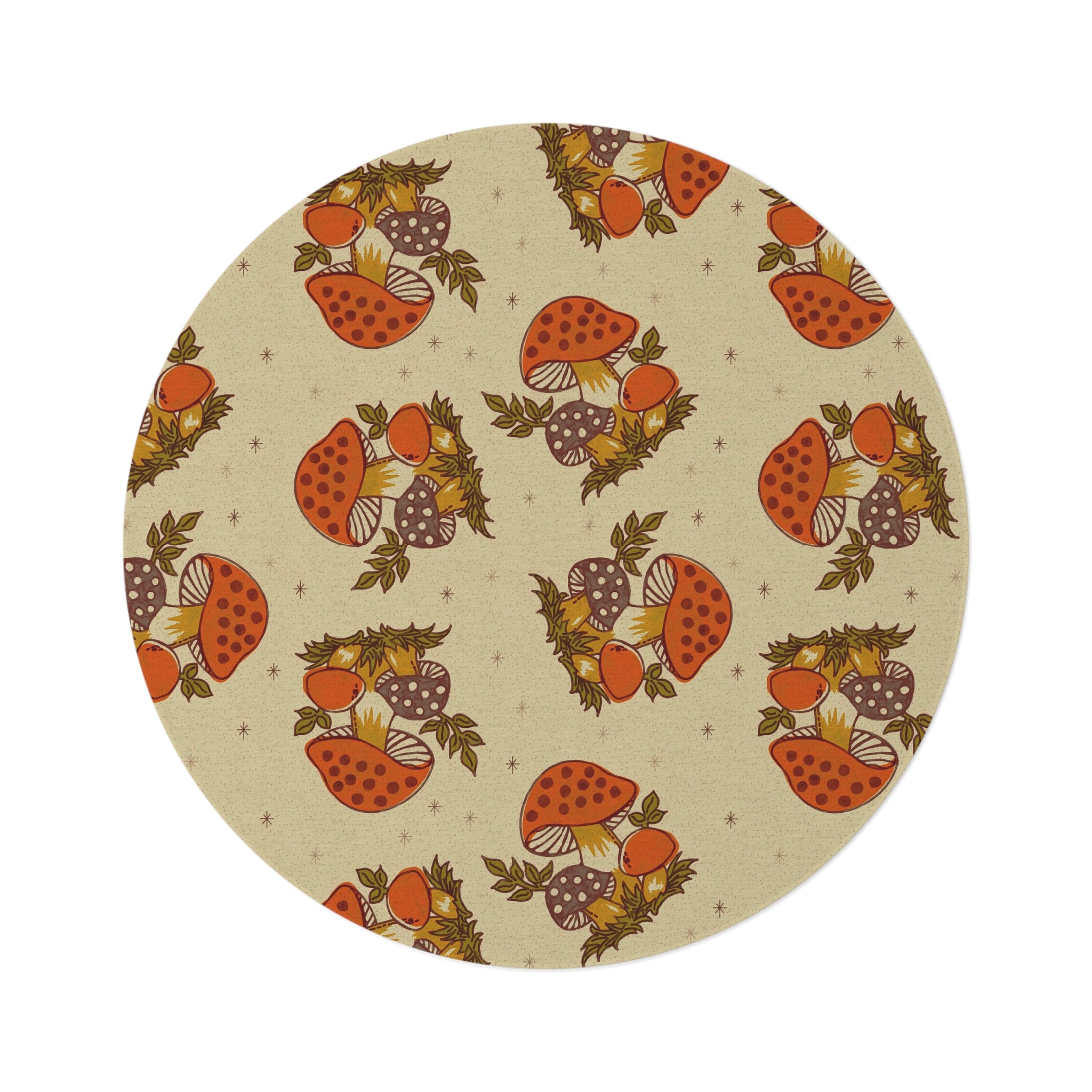 1970s Merry Mushroom Groovy Retro Round Rug