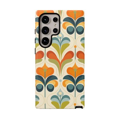 Mid Century Modern Scandinavian Floral, Orange Blue Green Tough Phone Case