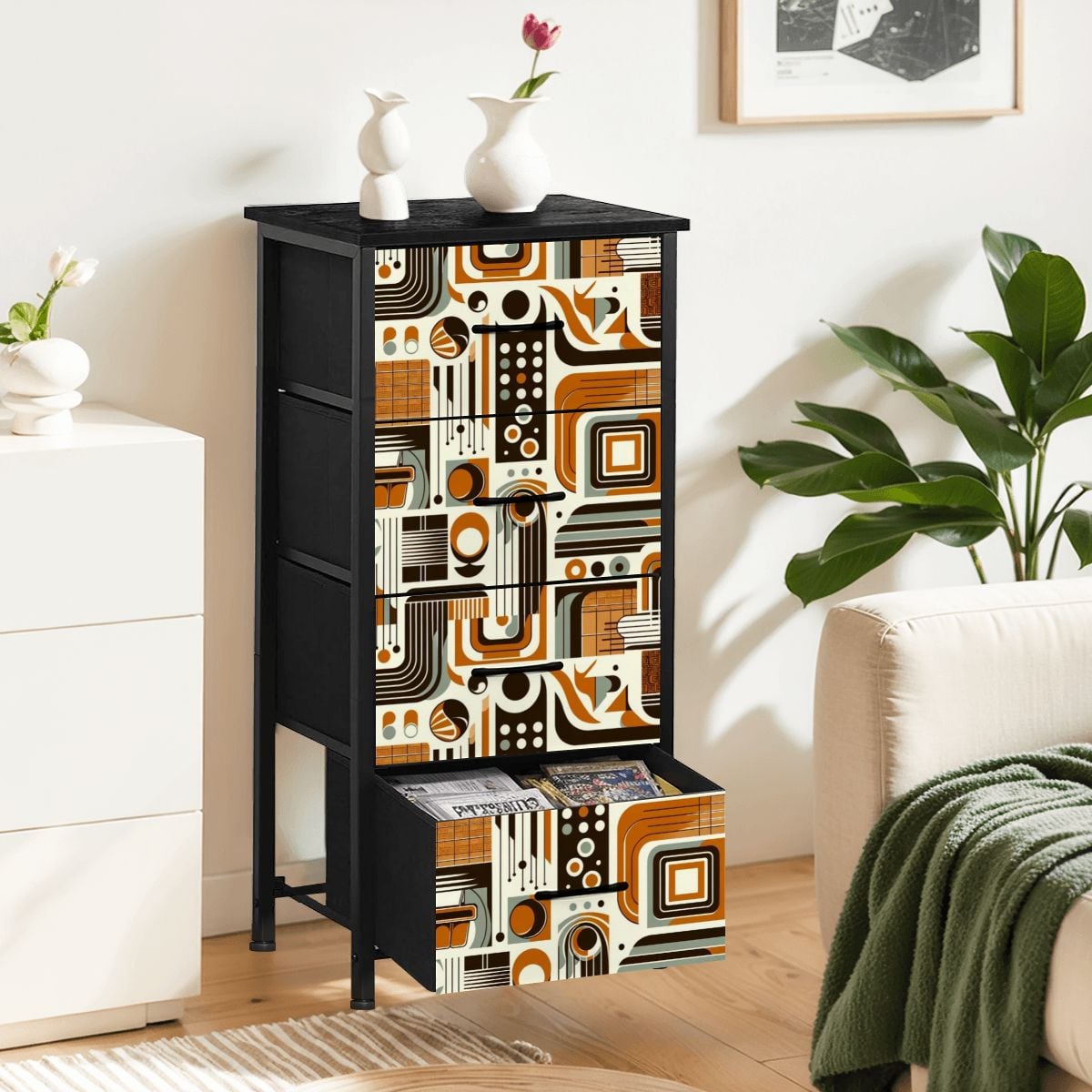 Bauhaus Designed Light Brown Golden Yellow, Retro 4-Drawer Dresser - Mid Century Modern Gal