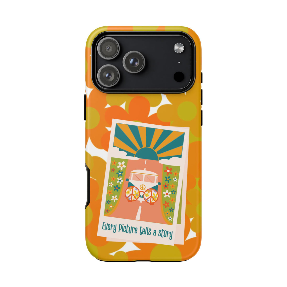 Retro Phone Case, Orange Flower Power, Polaroid Picture, Mod Smart Phone Tough Phone Cases