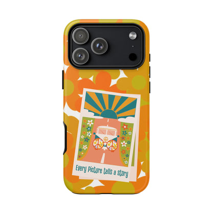 Retro Phone Case, Orange Flower Power, Polaroid Picture, Mod Smart Phone Tough Phone Cases