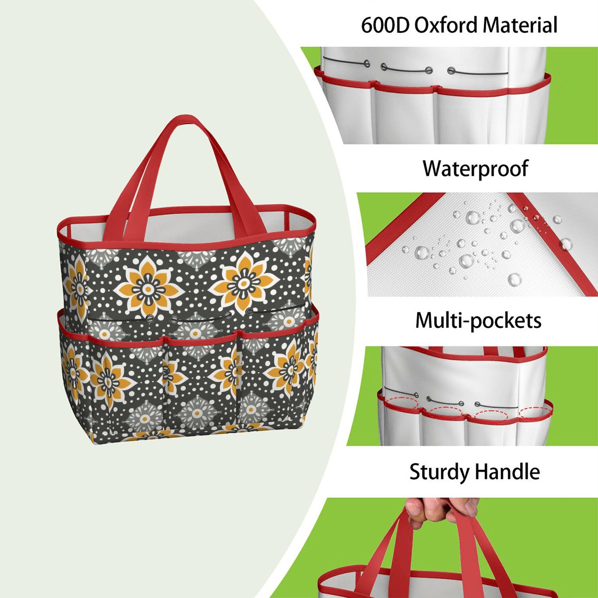 Floral Bohemian Retro Gray Yellow Modern Garden Tool Bag