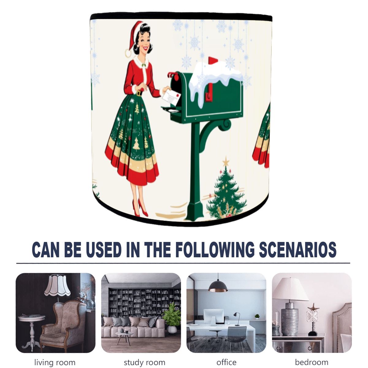 Mid Century Christmas Holiday Shade,Bamboo Drum Lampshade, Mod 50s Gal Holiday Accent Shade - Mid Century Modern Gal