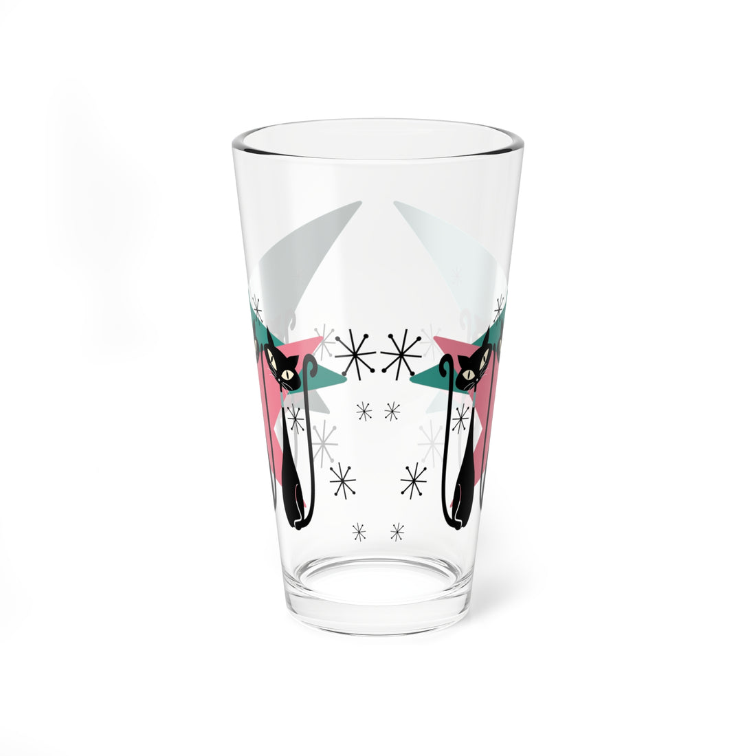 50s Atomic Cats, Kitschy Mid Century Modern Glass, Pink, Teal, Starbursts Shaker, Cocktail, Mocktail MCM Party Drinkware