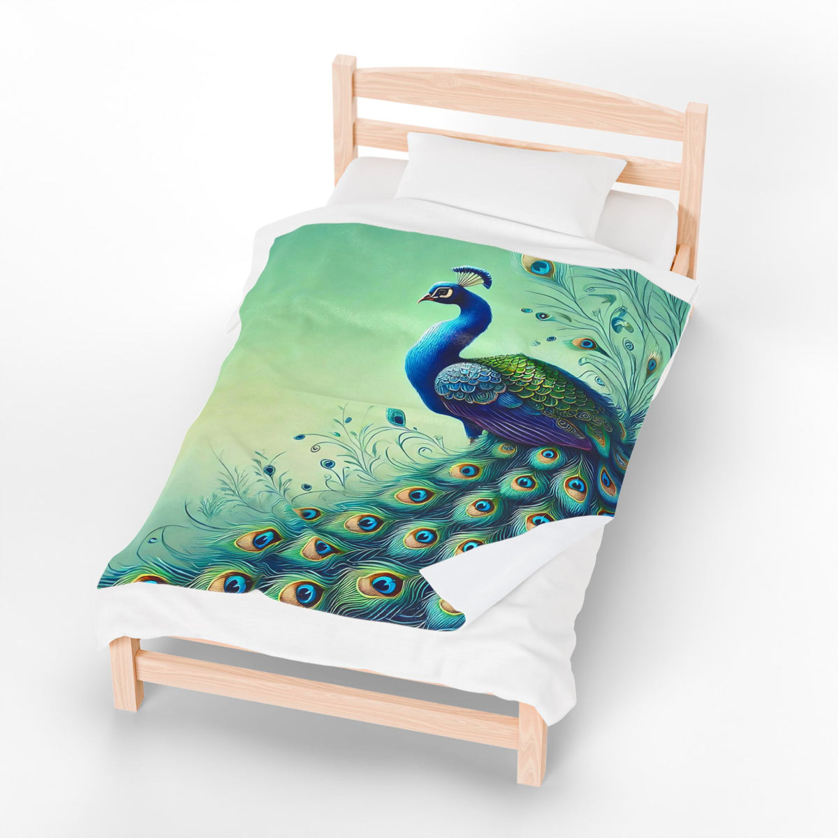 Chinoiserie Throw Blanket, Vibrant Peacock Velveteen Plush Blanket - Cozy Décor for Home and Gifts - Mid Century Modern Gal