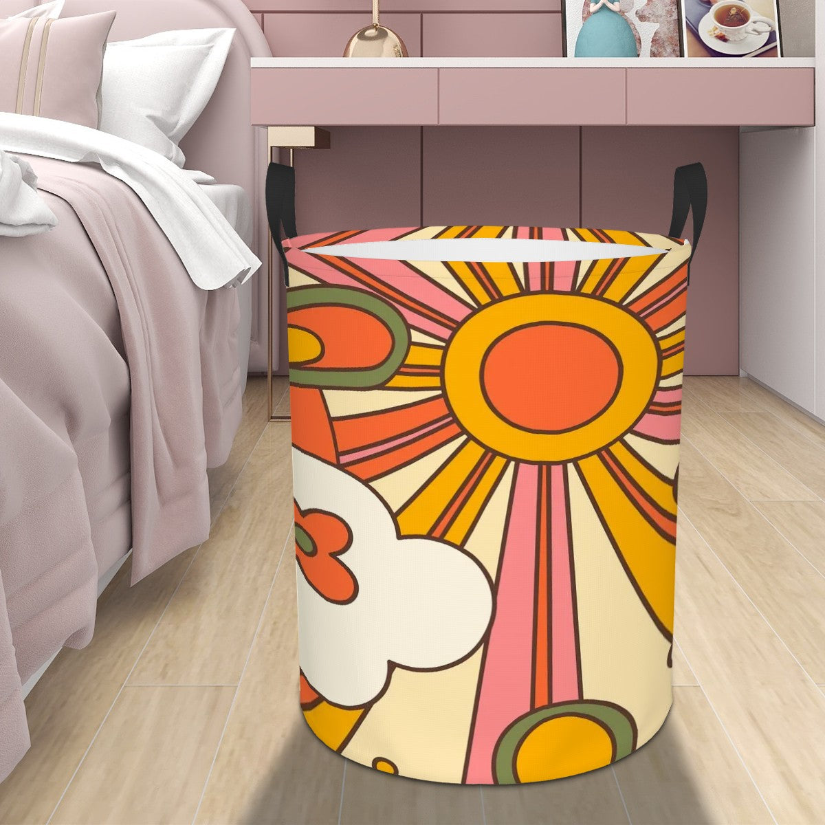 Retro Ray Of Sunshine Groovy 70s Mid Mod Circular Laundry Basket