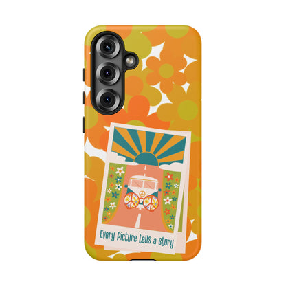 Retro Phone Case, Orange Flower Power, Polaroid Picture, Mod Smart Phone Tough Phone Cases
