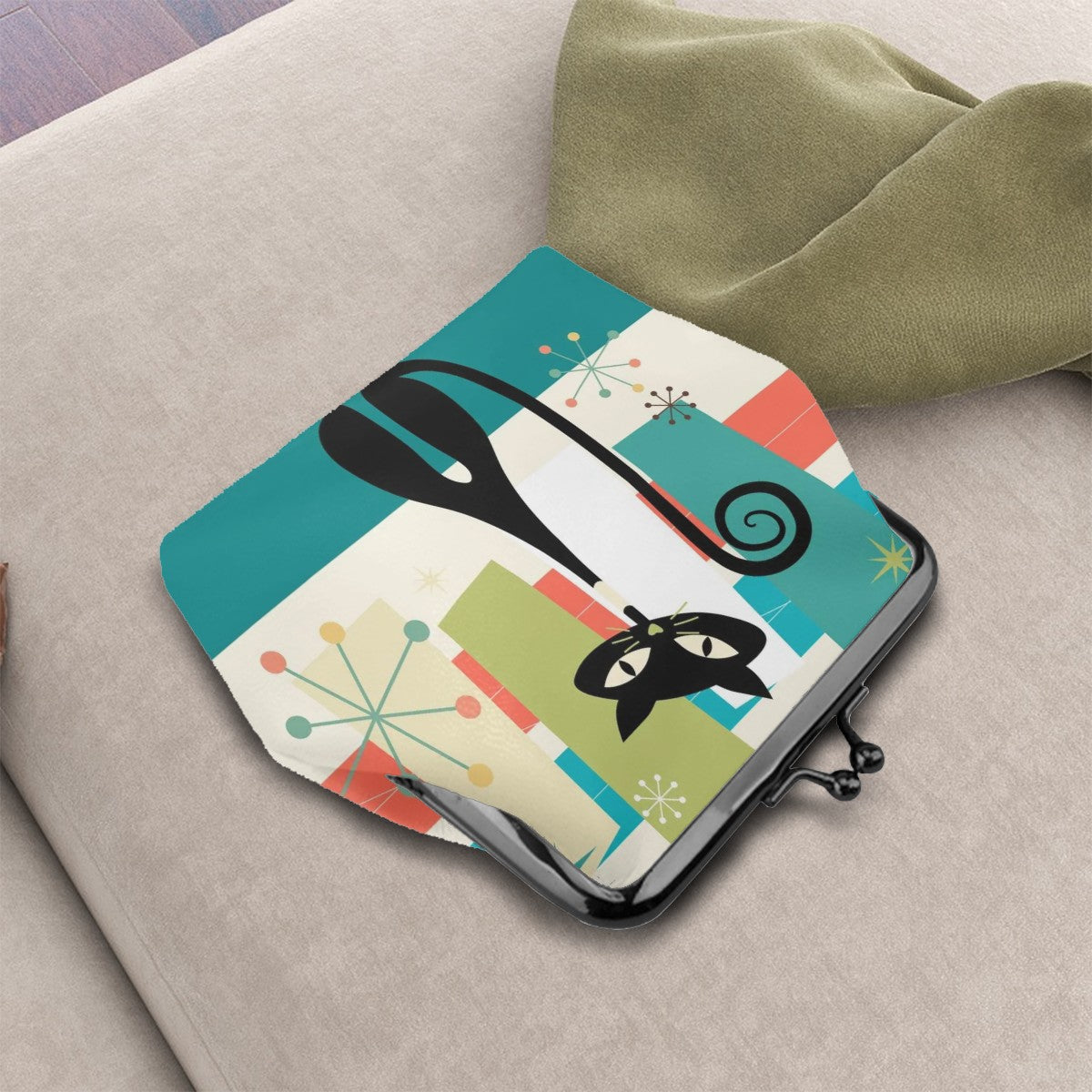 Quirky Atomic Cat Retro Mod Coin Purse for Women - Mid Century Modern Gal