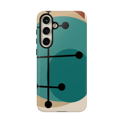 Mid Century Mod, Geometric, Retro Beige Teal Blue, Smart Phones Tough Phone Cases