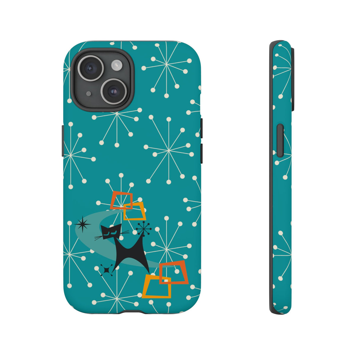 Atomic Space Cat, Starburst Blue, Retro Groovy Smart Phone Tough Phone Cases