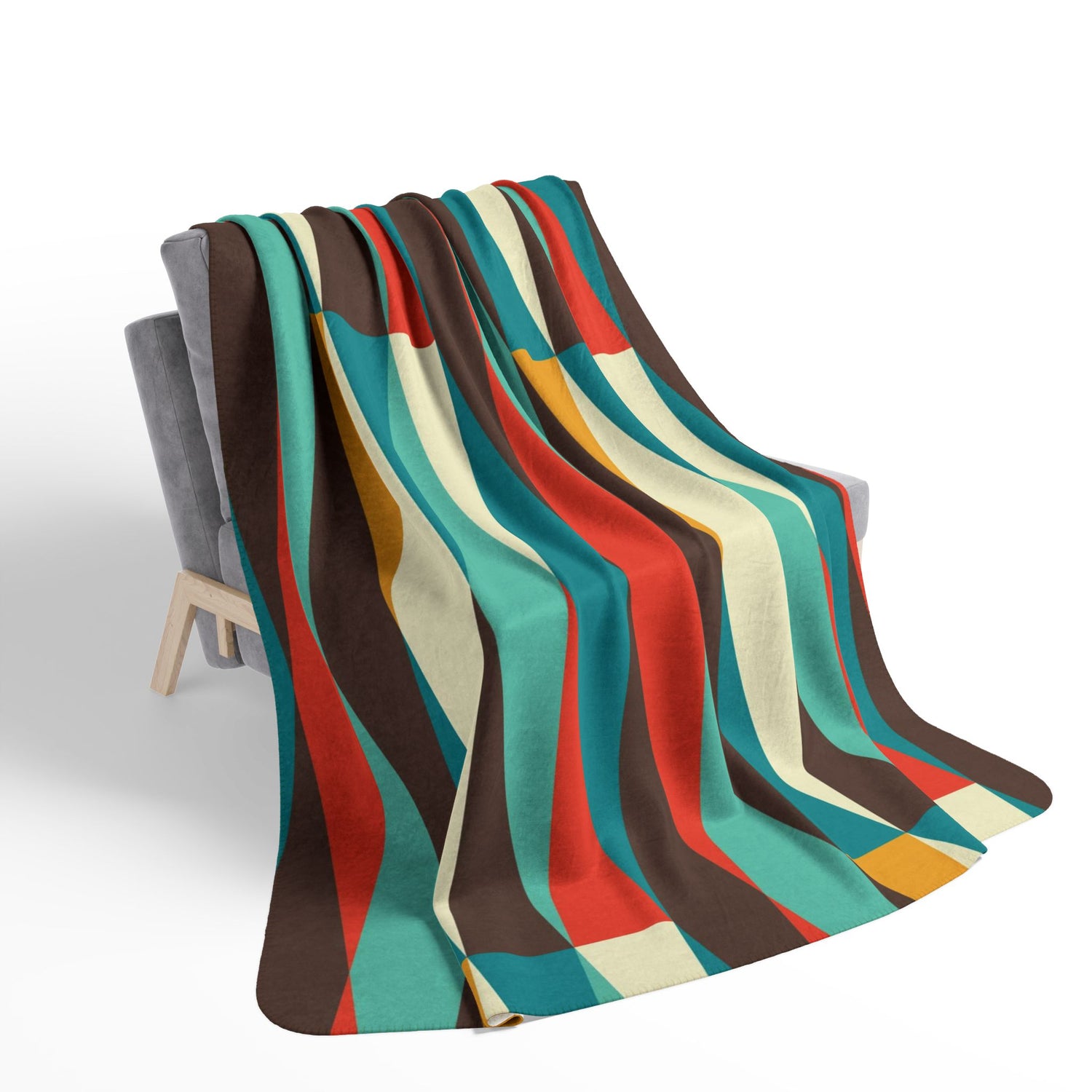 Mid Century Modern, Geometric, Retro, Mod, Teal Blue, Mustard Yellow, Chocolate Brown, Burnt Orange, Sherpa Blanket - Mid Century Modern Gal