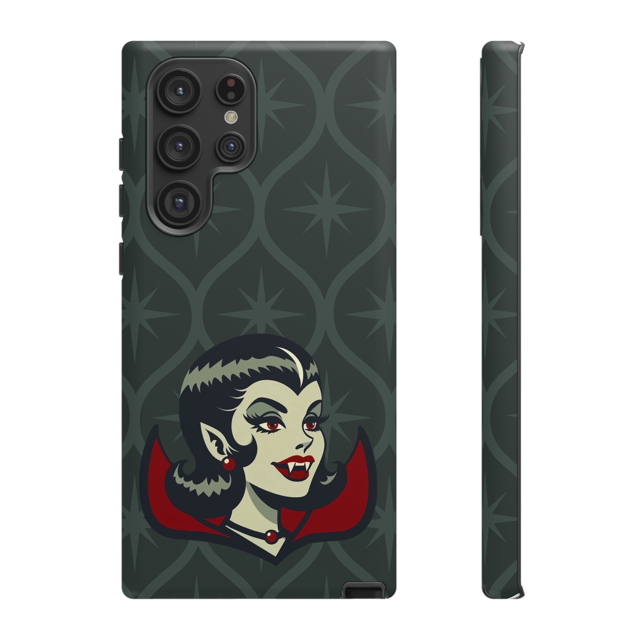 Vampire Dracula Girl Halloween Goth Horror Buff MCM Green Tough Phone Case - Mid Century Modern Gal