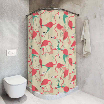 Palm Springs California Kitschy Mod Tropical Flamingo Shower Curtain Retro Summer Vibes - Mid Century Modern Gal