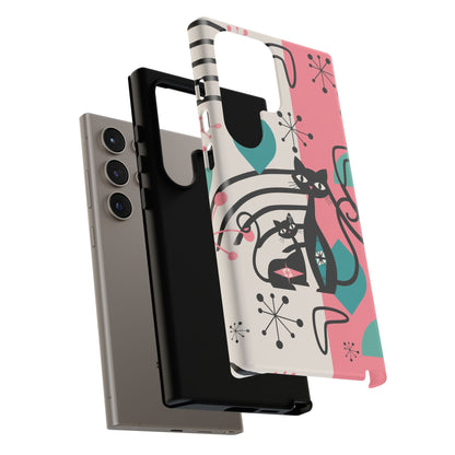 Mid Mod Atomic Cat Boomerang Starburst, Pink, Black Kitschy Stylish Cat Phone Case: Modern Design for Cat Lovers