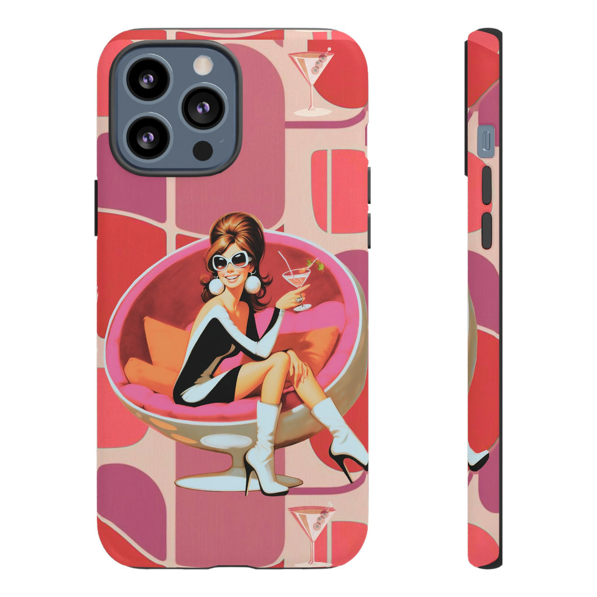 Mid Mod 60s Mod Gal, Kick Back Enjoy, Retro Chic Phone Case with Cocktail Design