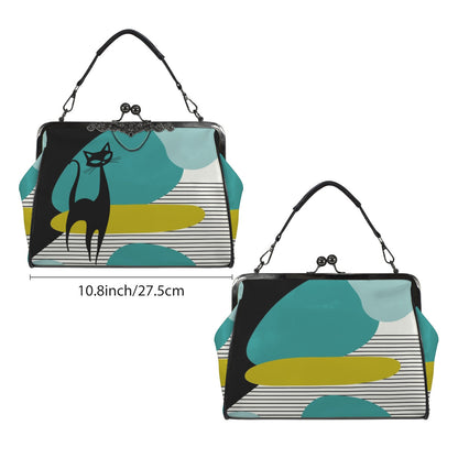 Mid Century Modern Atomic Cat Amoeba Designed Retro Kisslock Crossbody Purse - Mid Century Modern Gal