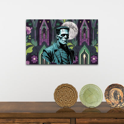 Retro Frankenstein Gothic Mid Mod Wall Art, Purple, Green Spookie Style - Mid Century Modern Gal