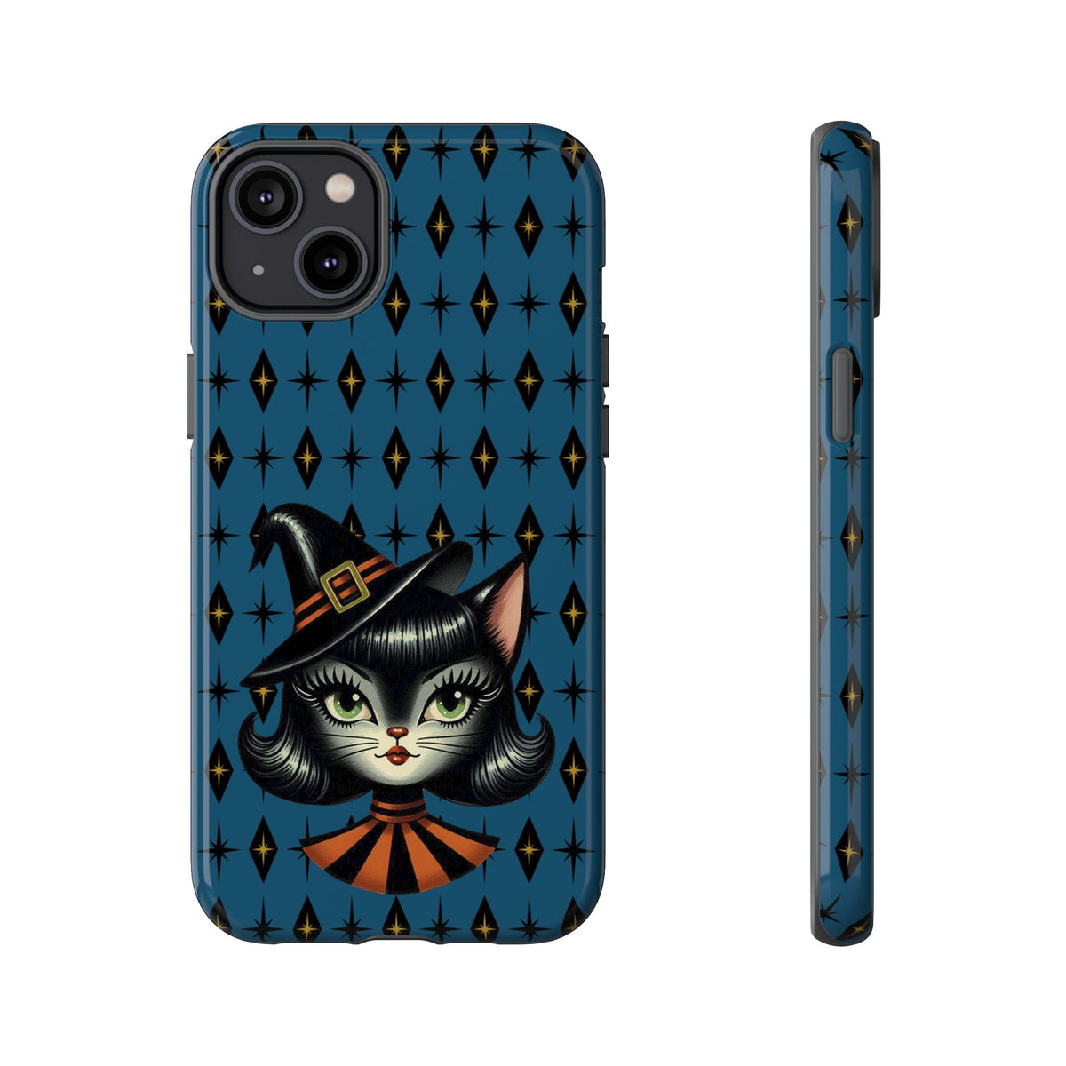 Vintage Halloween Black Cat Sexy Sexton Mid Century Modern Blue Tough Phone Case
