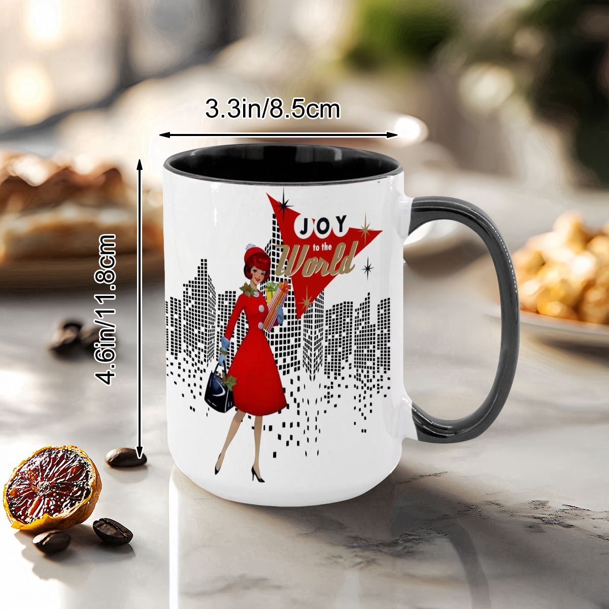 Mid Century Modern Christmas Joy To The World Mod Gal Cityscape Holiday Mug - Mid Century Modern Gal