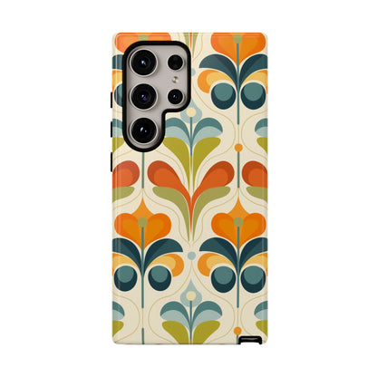 Mid Century Modern Scandinavian Floral, Orange Blue Green Tough Phone Case