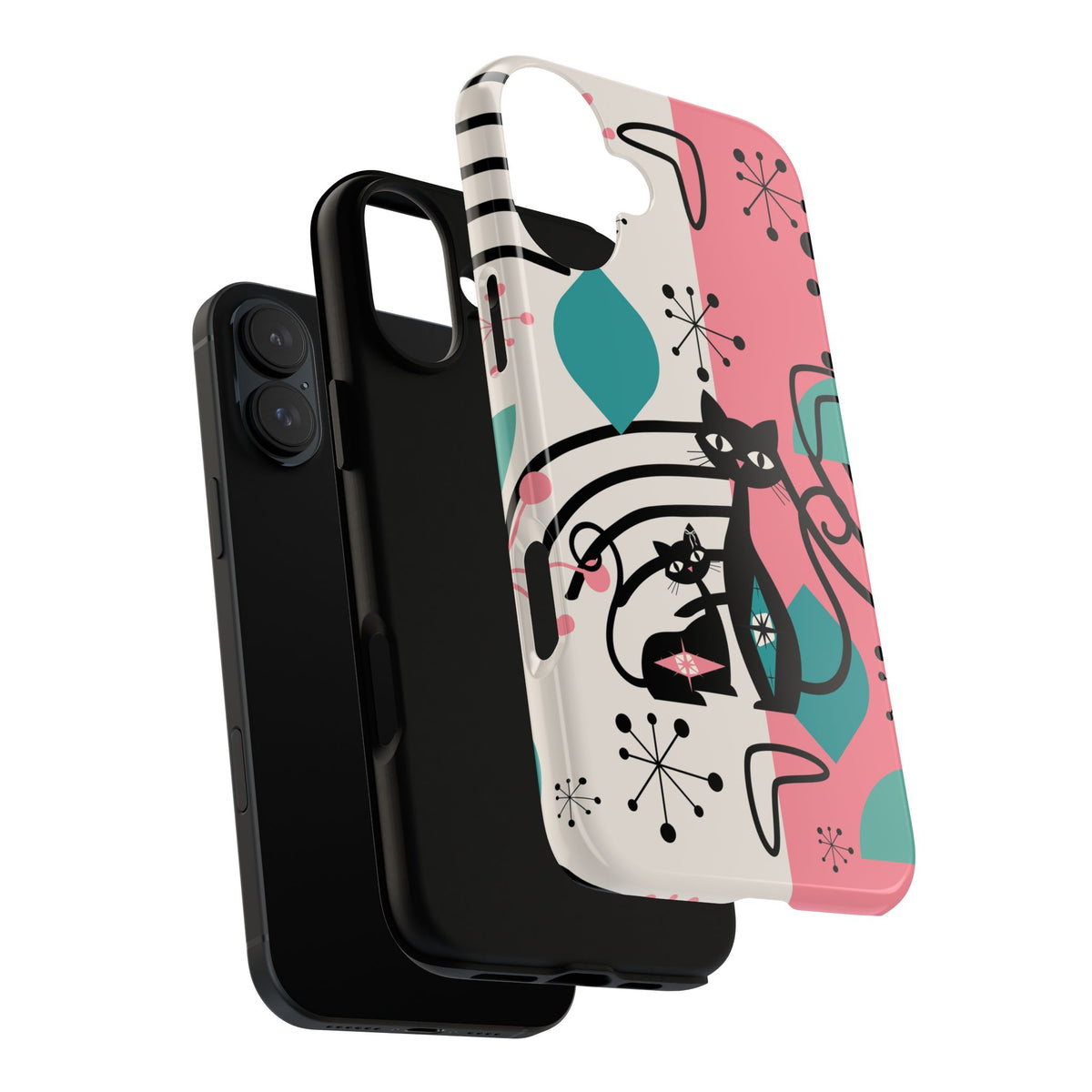 Mid Mod Atomic Cat Boomerang Starburst, Pink, Black Kitschy Stylish Cat Phone Case: Modern Design for Cat Lovers