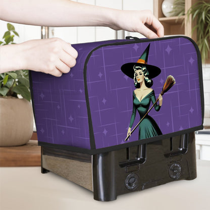 Mid Century Modern Vintage Pin Up Witch Purple Teal Halloween 2 Slice Toaster Cover - Mid Century Modern Gal