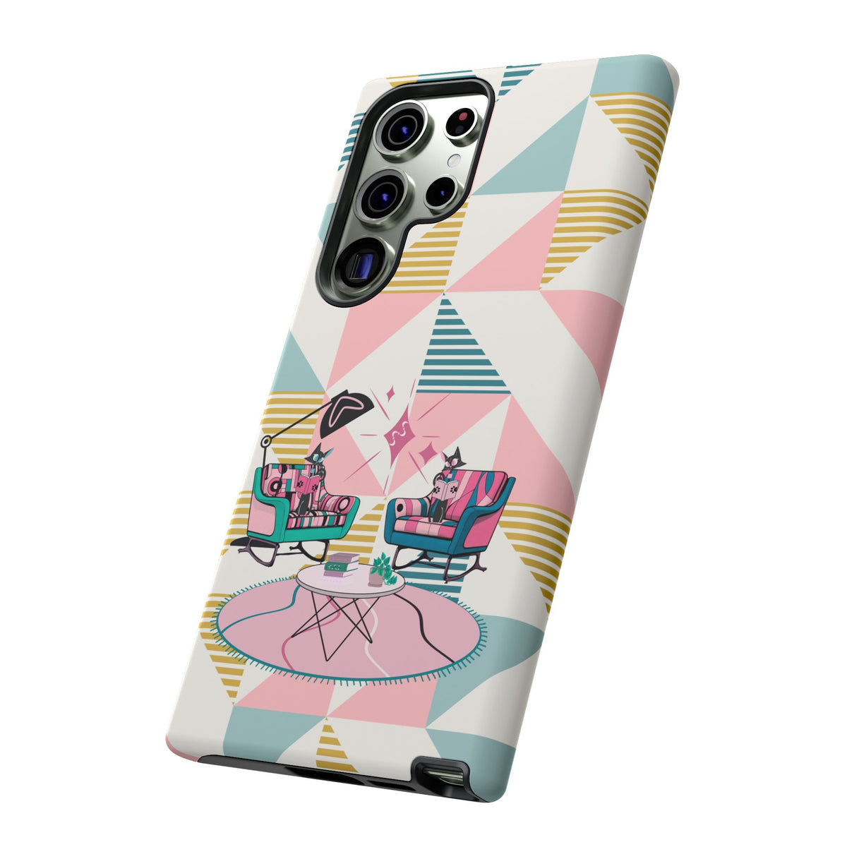 Atomic Cats Reading, Book Talk, Book Lover, Retro Chic Phone Case with Retro Vibe - Cozy Living Room Design