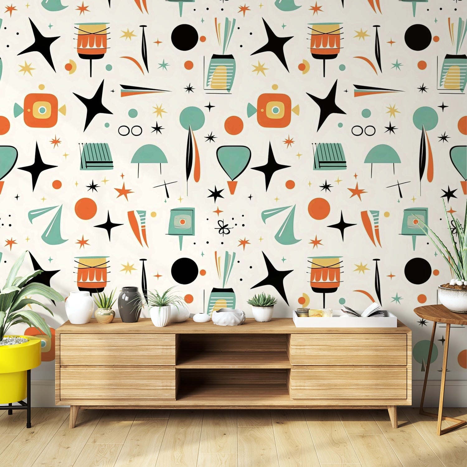 Mid Century Modern Wallpaper Wall Murals, Peel And Stick Starbursts Retro Designs - Mid Century Modern Gal