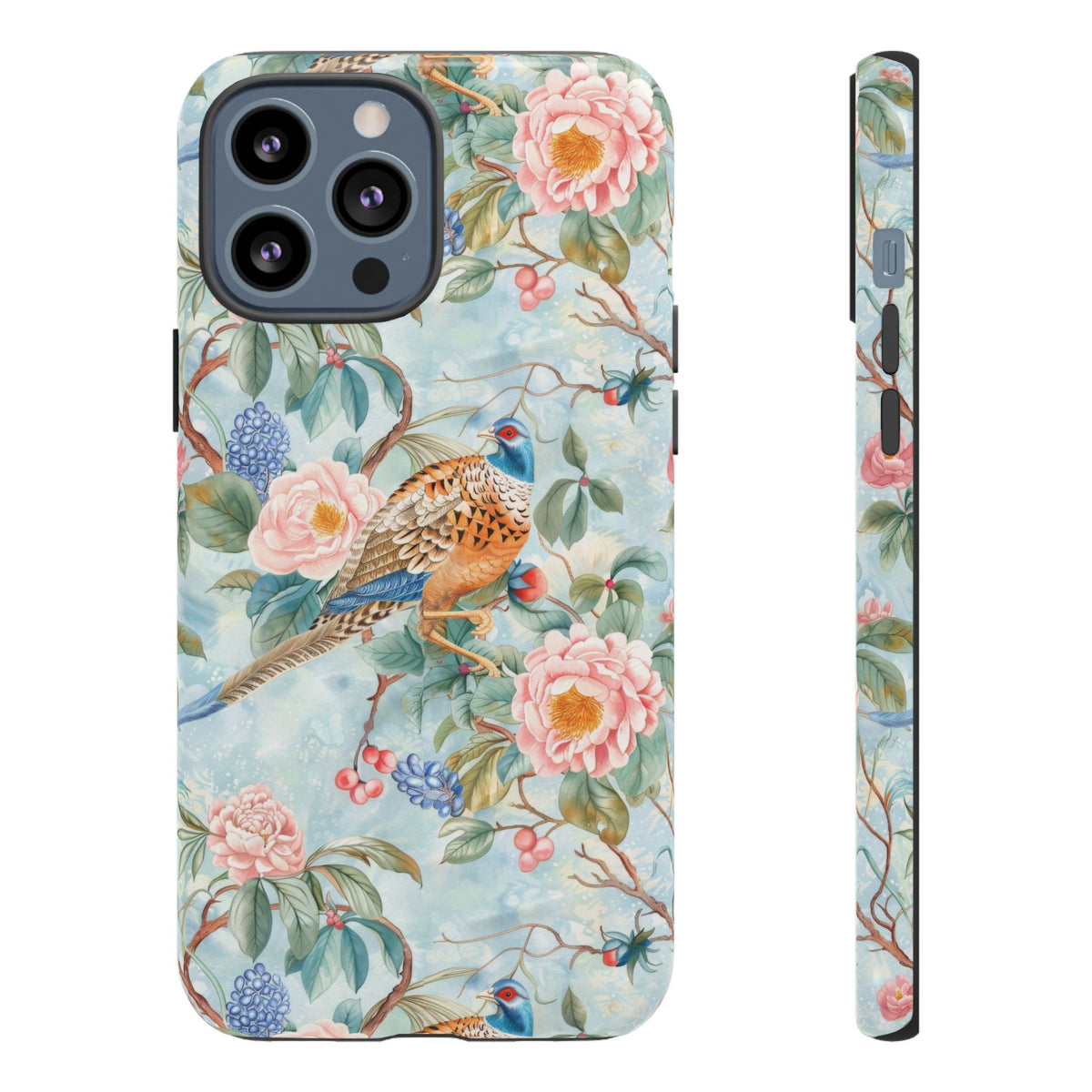 Chinoiserie Designed Floral Pheasant Phone Case with Bird Design