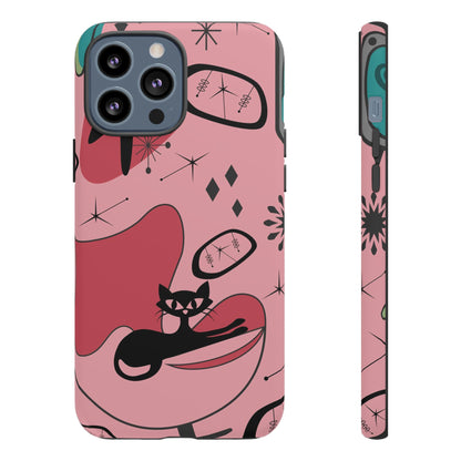 Atomic Cat, Pink Mid Century Modern, Egg Chair, Space Cat Tough Phone Case