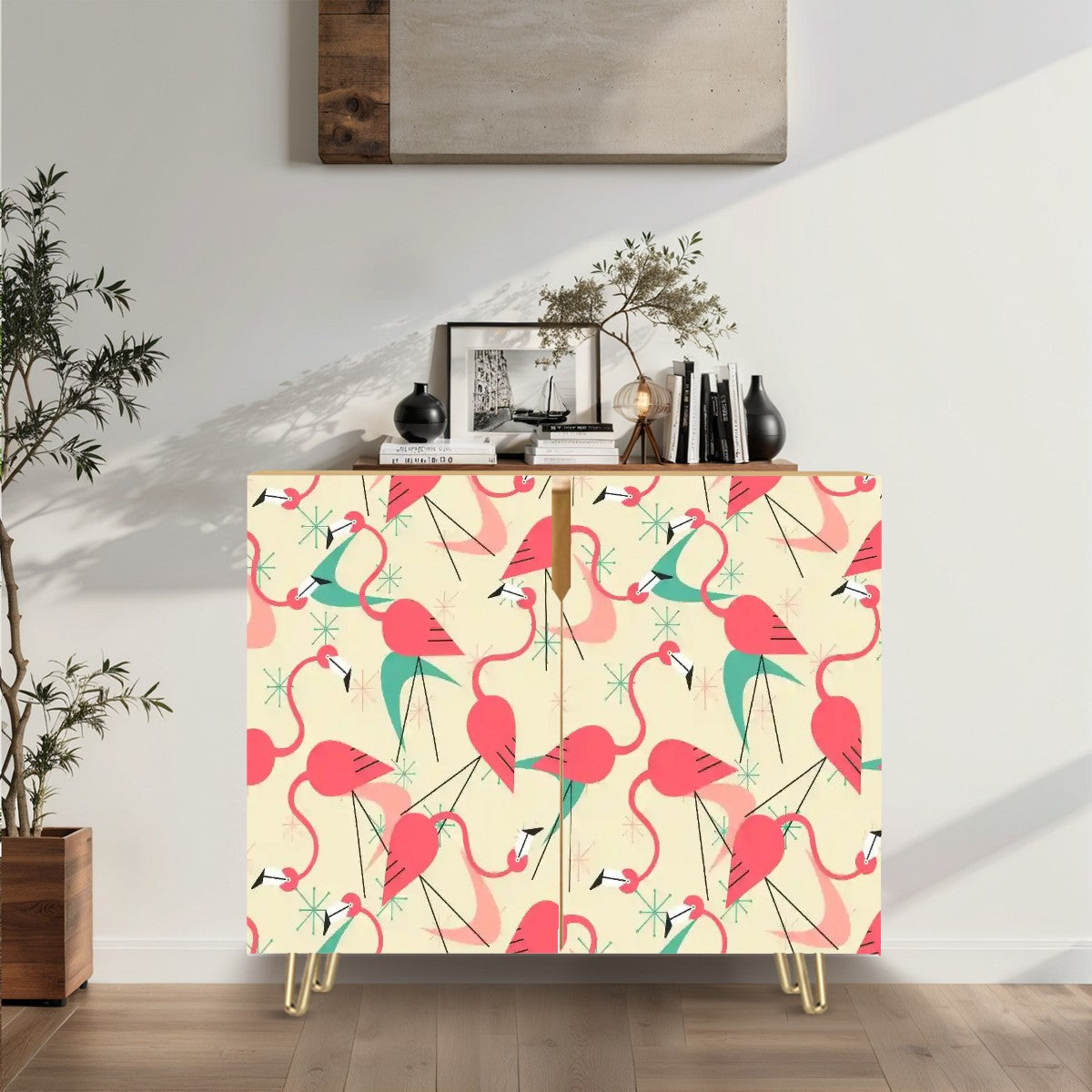 Mid Century Modern Sideboard, Credenza With Kitschy Playful Dancing Flamingos - Mid Century Modern Gal