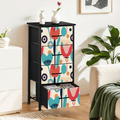 Mid Century Modern Retro Scandinavian Floral 4-Drawer Dresser - Mid Century Modern Gal