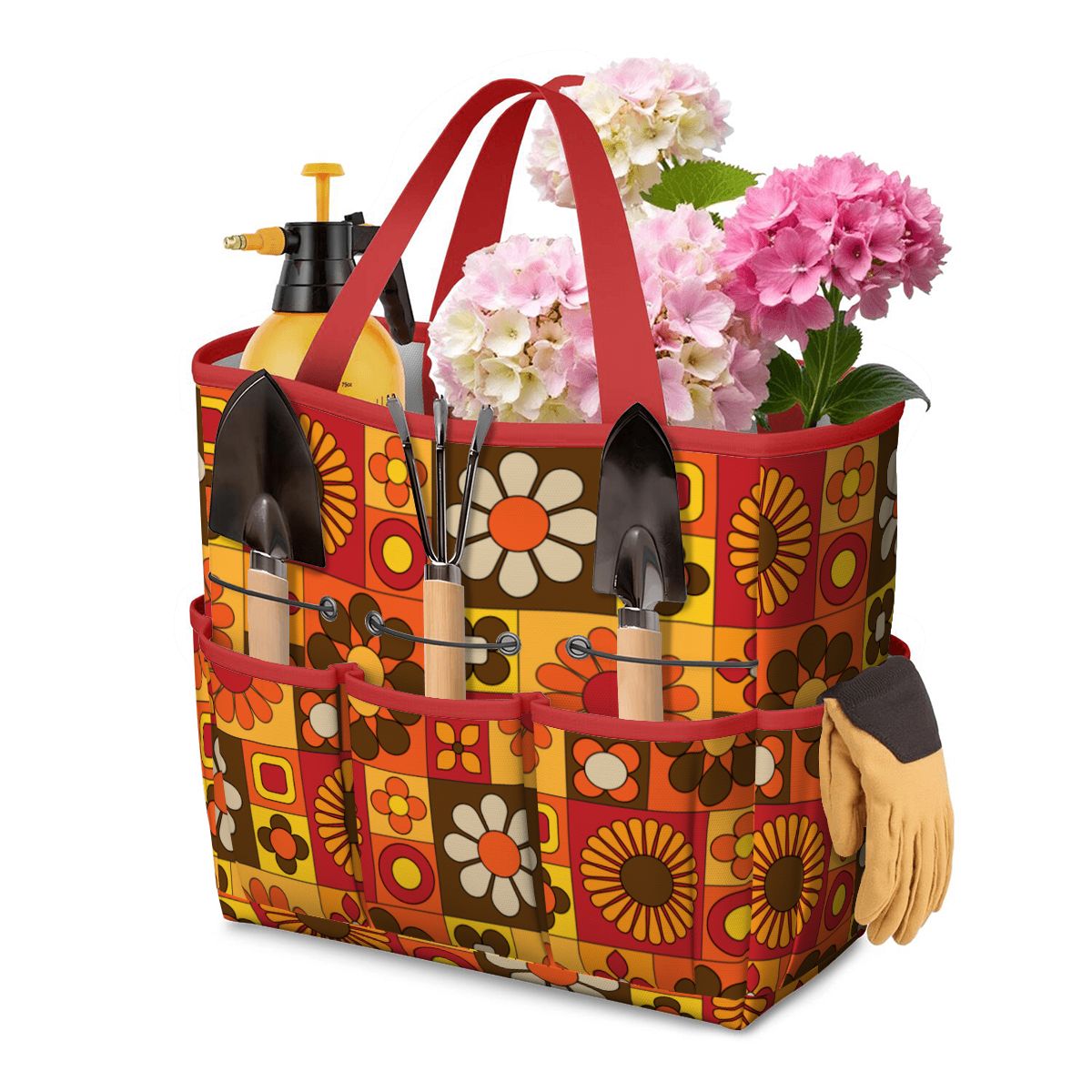 Retro 70s Mod Floral Orange Brown Yellow Mid Mod Hip Garden Tool Bag - Mid Century Modern Gal