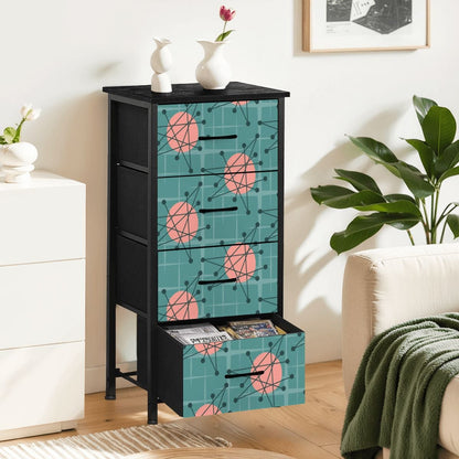 Mid Century Modern Atomic Starburst Teal Pink 4-Drawer Dresser - Mid Century Modern Gal