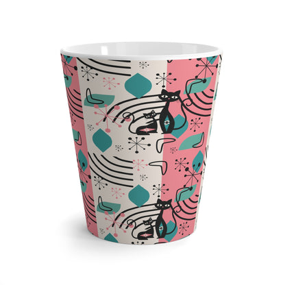 Atomic Space Kitties, Kitschy Retro Latte Mug Whimsical Cat Latte Mug - Colorful &amp; Cheery Coffee Cup for Cat Lovers - Mid Century Modern Gal