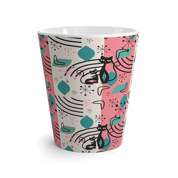 Atomic Space Kitties, Kitschy Retro Latte Mug Whimsical Cat Latte Mug - Colorful & Cheery Coffee Cup for Cat Lovers
