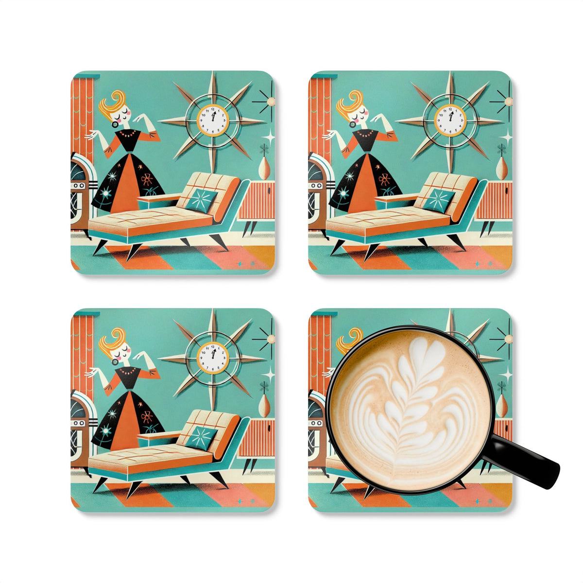 Retro Vintage Corkwood Coaster Set - Mid-Century Modern Home Decor - Mid Century Modern Gal