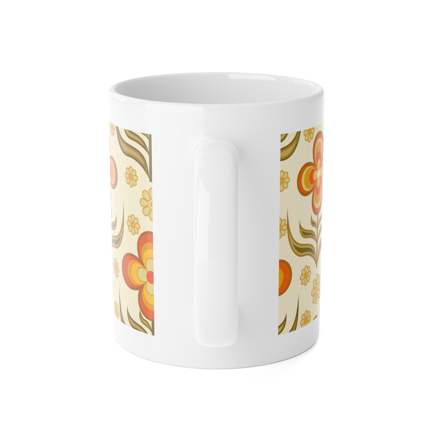 70s Flower Power, Daily Cup of Retro White Ceramic Mug, 11oz