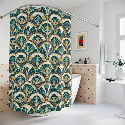Art Deco Peacock Inspired Shower Curtain - Mid Century Modern Gal