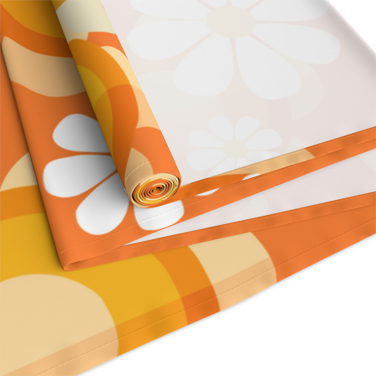 60's Vibe Flower Power Groovy Funky Daisy Orange Mid Mod Table Runner - Mid Century Modern Gal