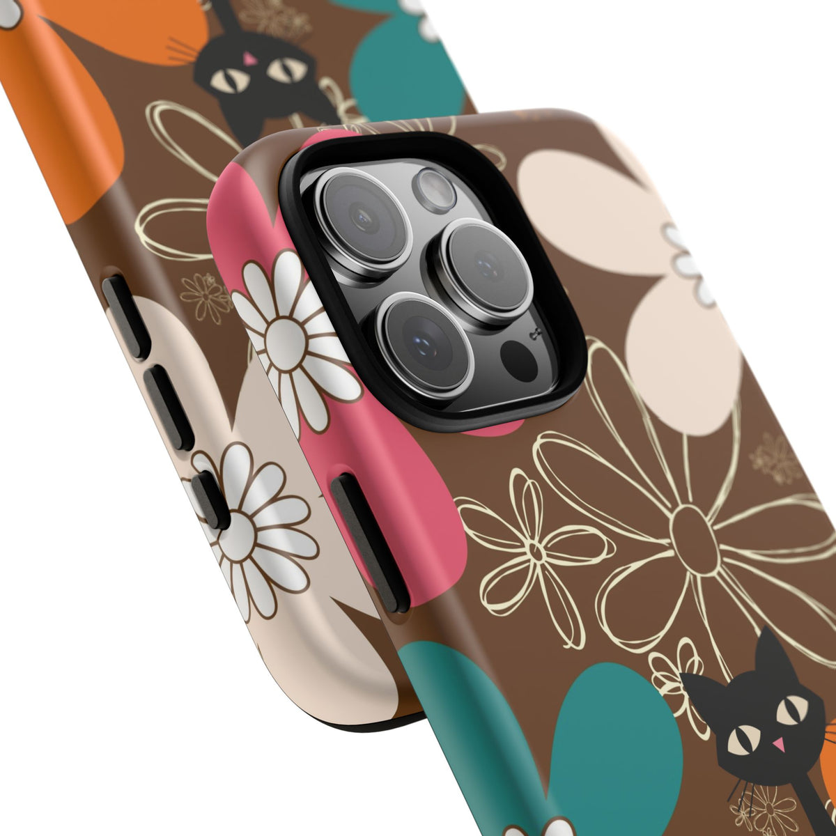 Atomic Cat Retro 70s Vibe Flower Power Tough Cases: Cute Floral and Cat Phone Case for Cat Lovers