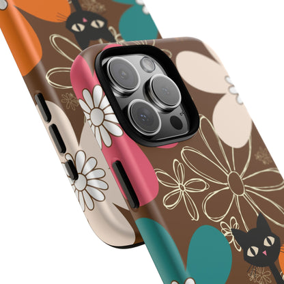 Atomic Cat Retro 70s Vibe Flower Power Tough Cases: Cute Floral and Cat Phone Case for Cat Lovers
