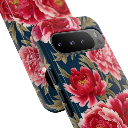 Chinoiserie Royal Blue Pink, Red Roses And Peony Floral Tough Phone Case